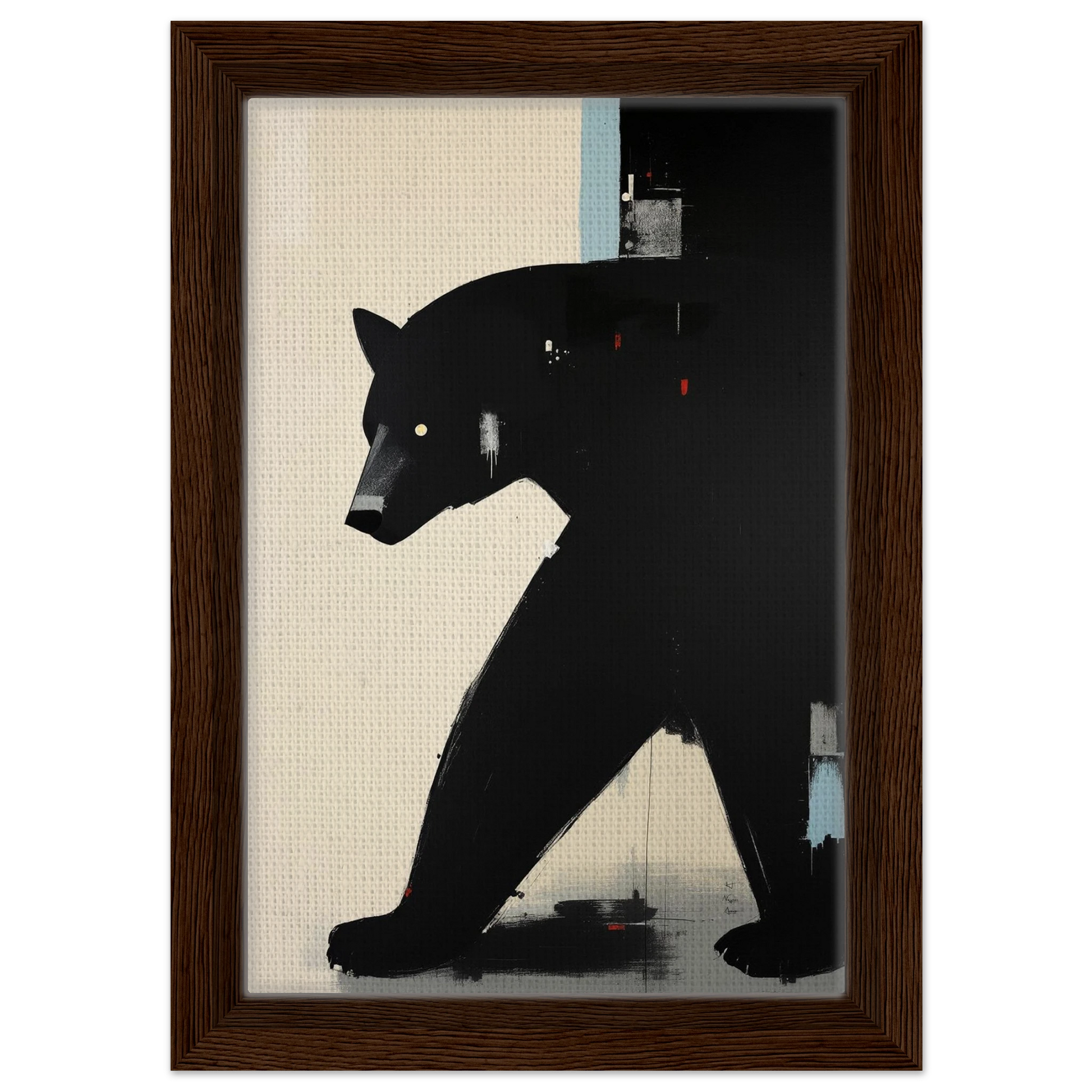 Minimalist Abstract Black Bear Art Poster Print Dark Brown Wood Frame 20x30 cm 8x12″ Framed Canvas