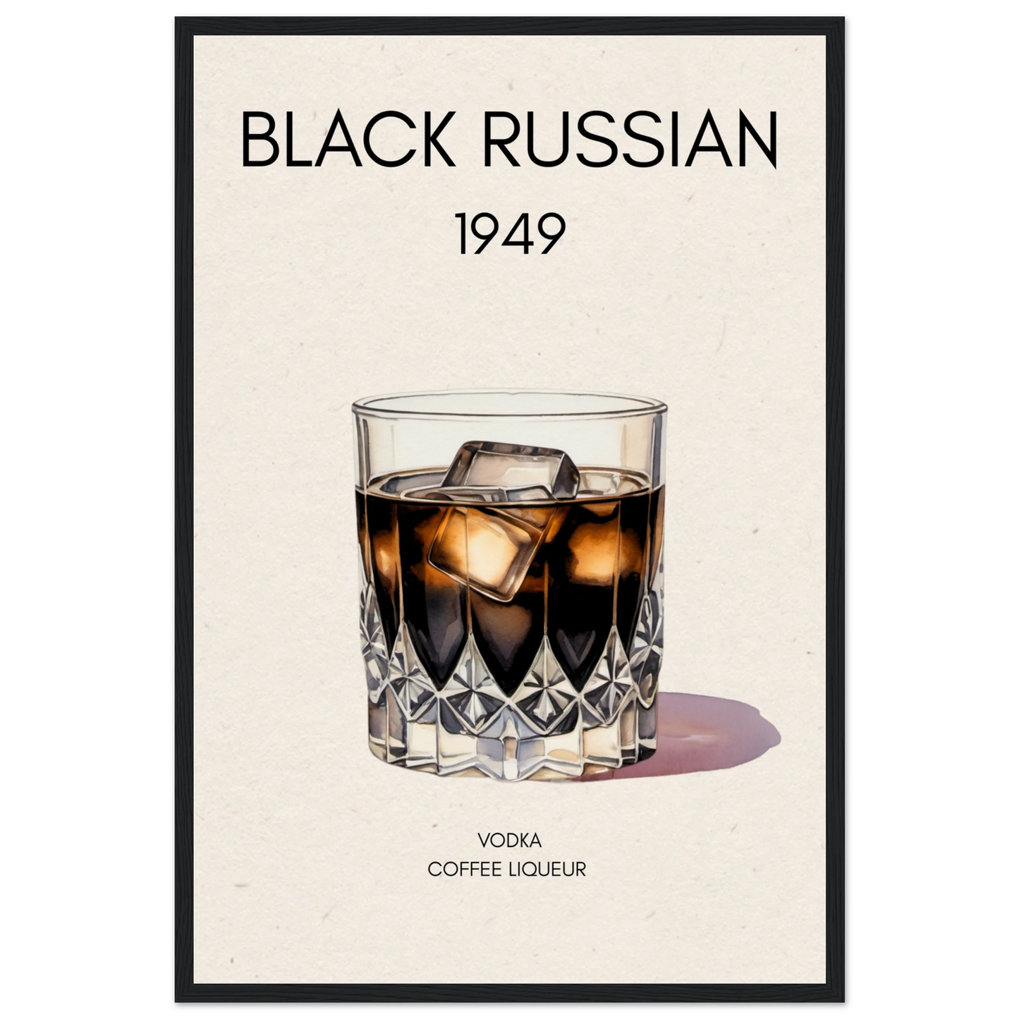 Black Russian Cocktail Bar Art Poster Print Black Wood Frame 40x60 cm 16x24″ Museum-Quality Matte Paper Wooden Framed Poster