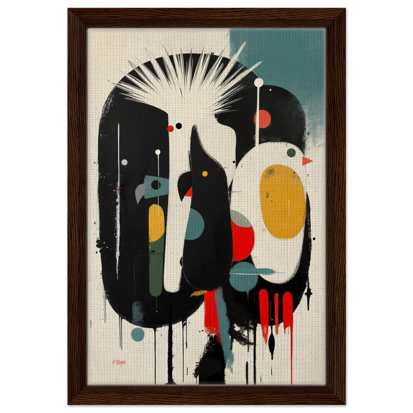 Modern Cockatoo Bird Art Poster Print - Framed Tropical Mid- Century Wall Decor Dark Brown Wood Frame 30x45 cm 12x18″ Framed Canvas