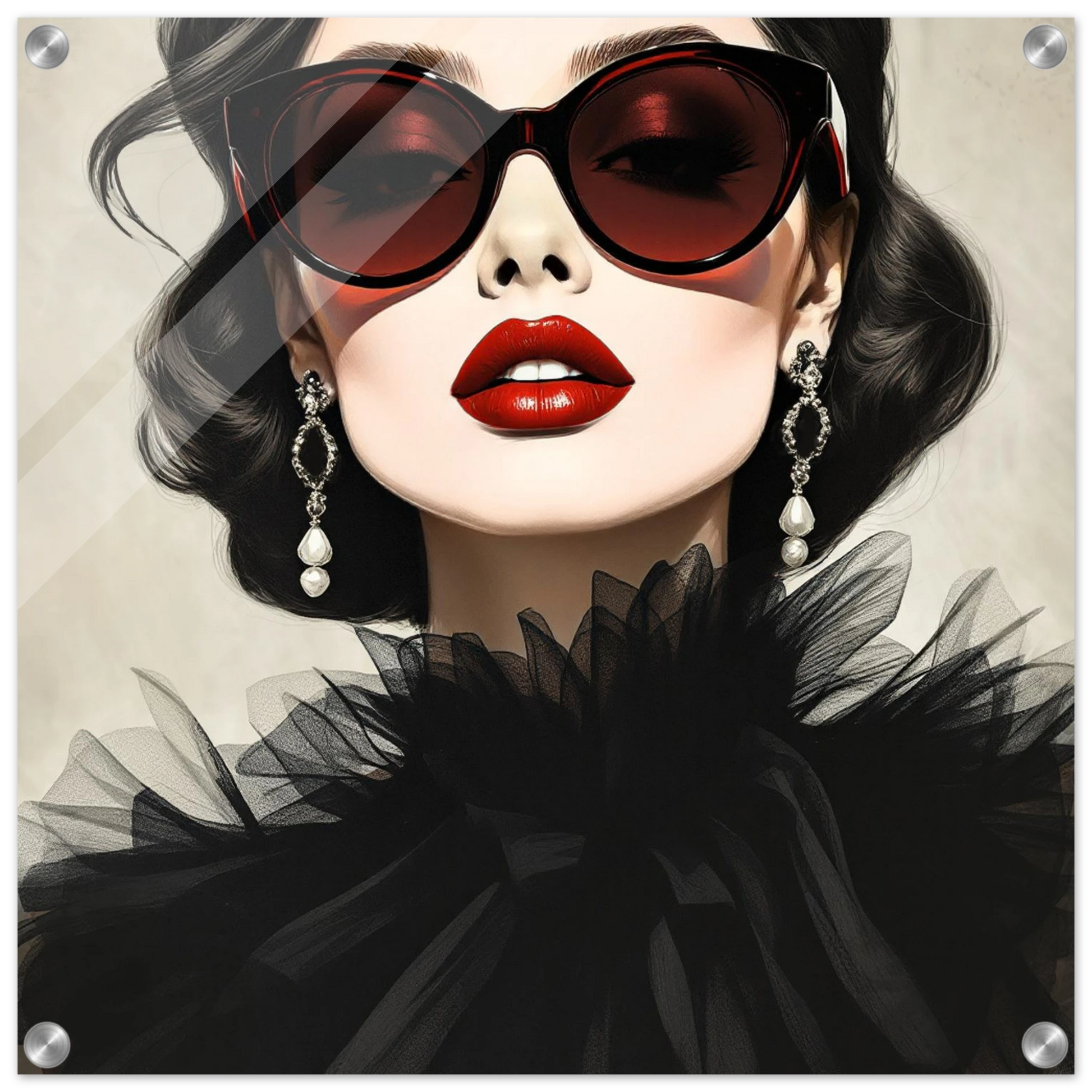 Paris Glam 80s Fashion Model Art Print 50x50 cm 20x20″ Sleek Acrylic Print