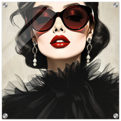 Paris Glam 80s Fashion Model Art Print 50x50 cm 20x20″ Sleek Acrylic Print
