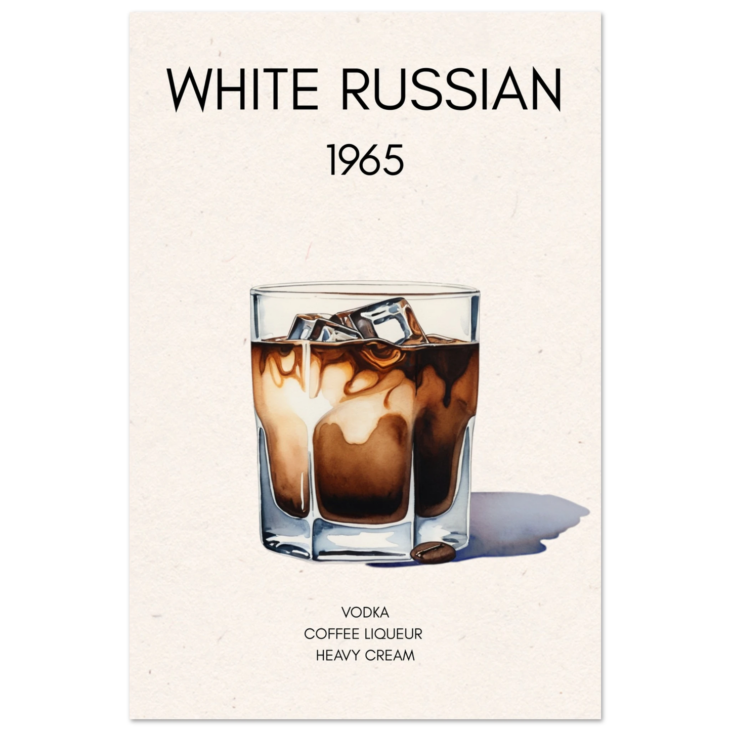 White Russian Cocktail Bar Art Poster Print No Frame 40x60 cm 16x24″ Premium Matte Paper Poster