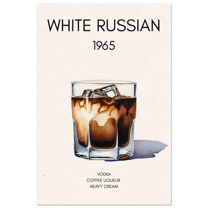 White Russian Cocktail Bar Art Print No Frame 40x60 cm 16x24″ Premium Matte Paper Poster