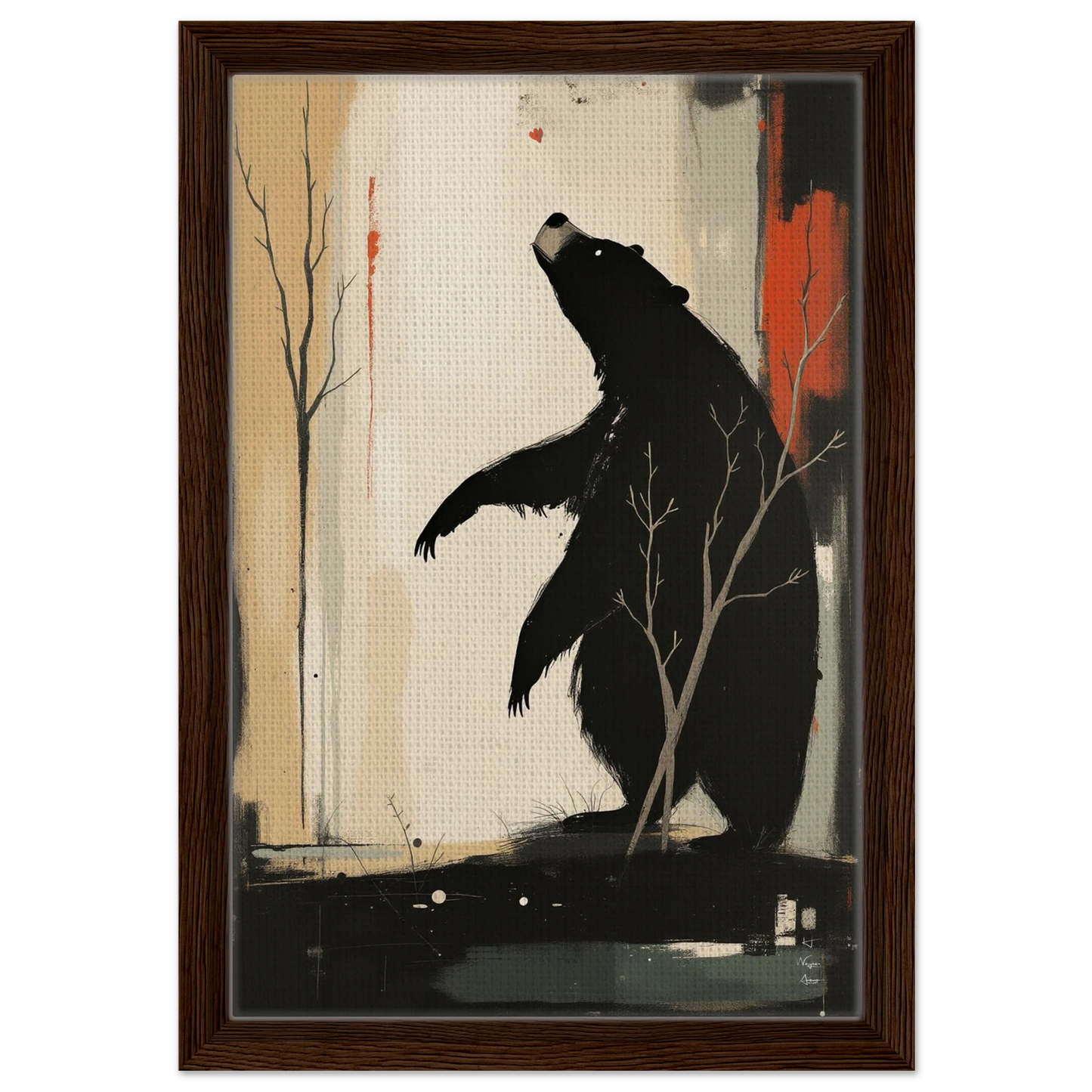 Abstract Bear Wildlife Art Print 30x45 cm 12x18″ Framed Canvas Dark Brown Wood Frame
