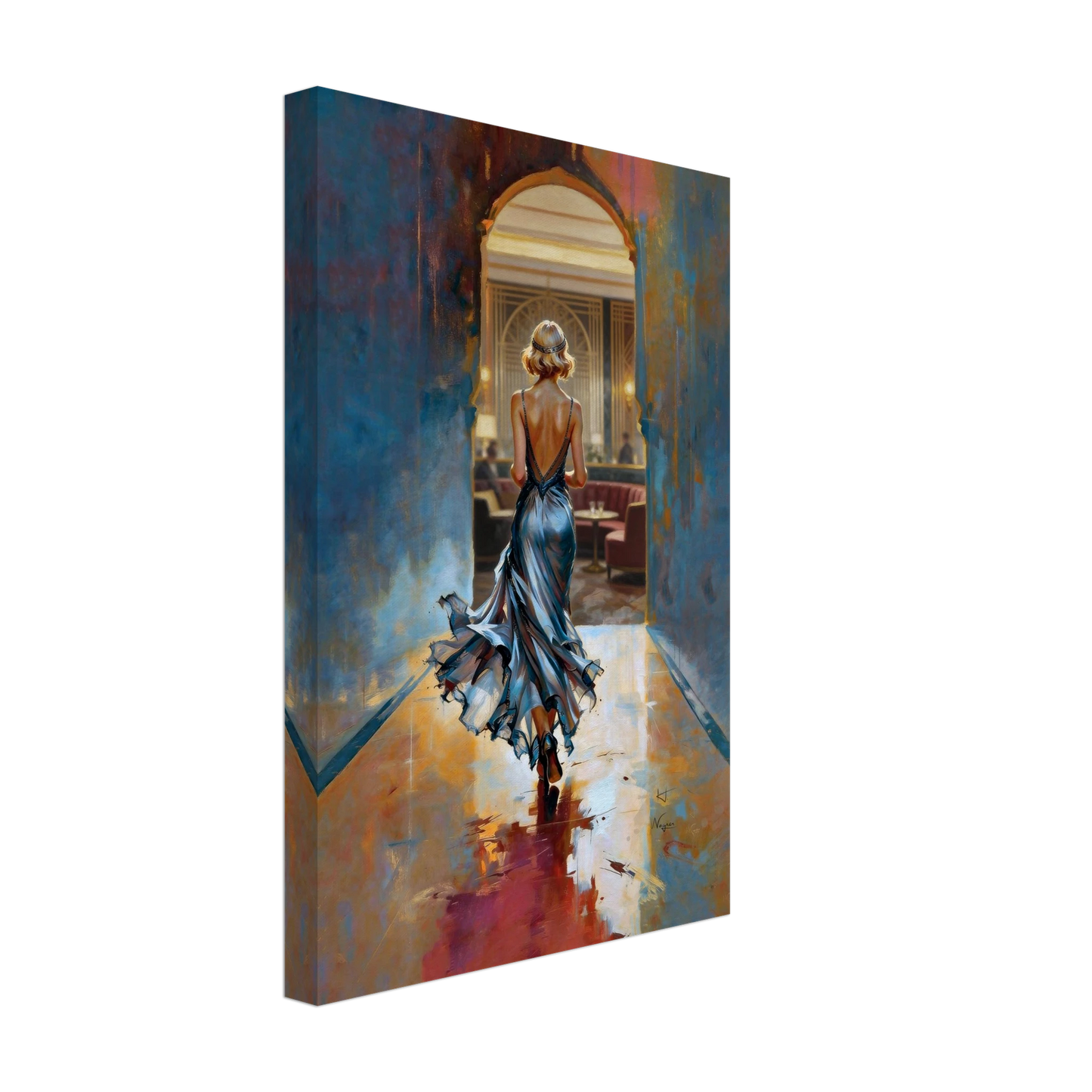 1920s Speakeasy Gatsby Flapper Art Deco Print 30x45 cm 12x18″ Framed Canvas Dark Brown Wood Frame