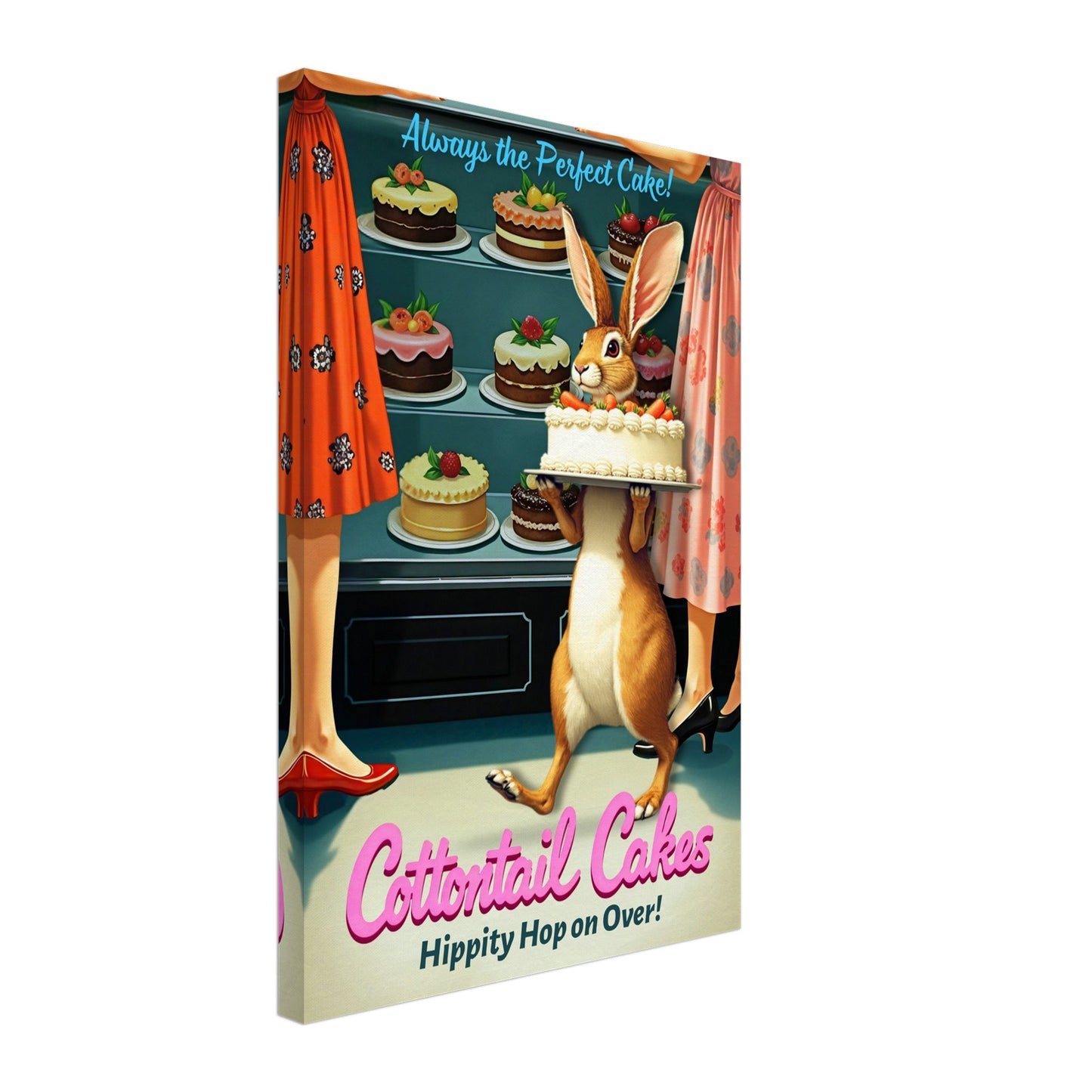 Cottontail Cakes 1950s Rabbit Art Print 40x60 cm 16x24″ Gallery Wrapped Canvas - 1.5" Mirrored Sides