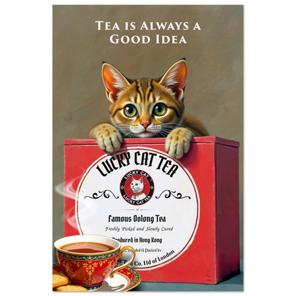 Tabby Lucky Cat Tea Vintage Kitchen Art Print No Frame 30x45 cm 12x18″ Classic Matte Paper Poster