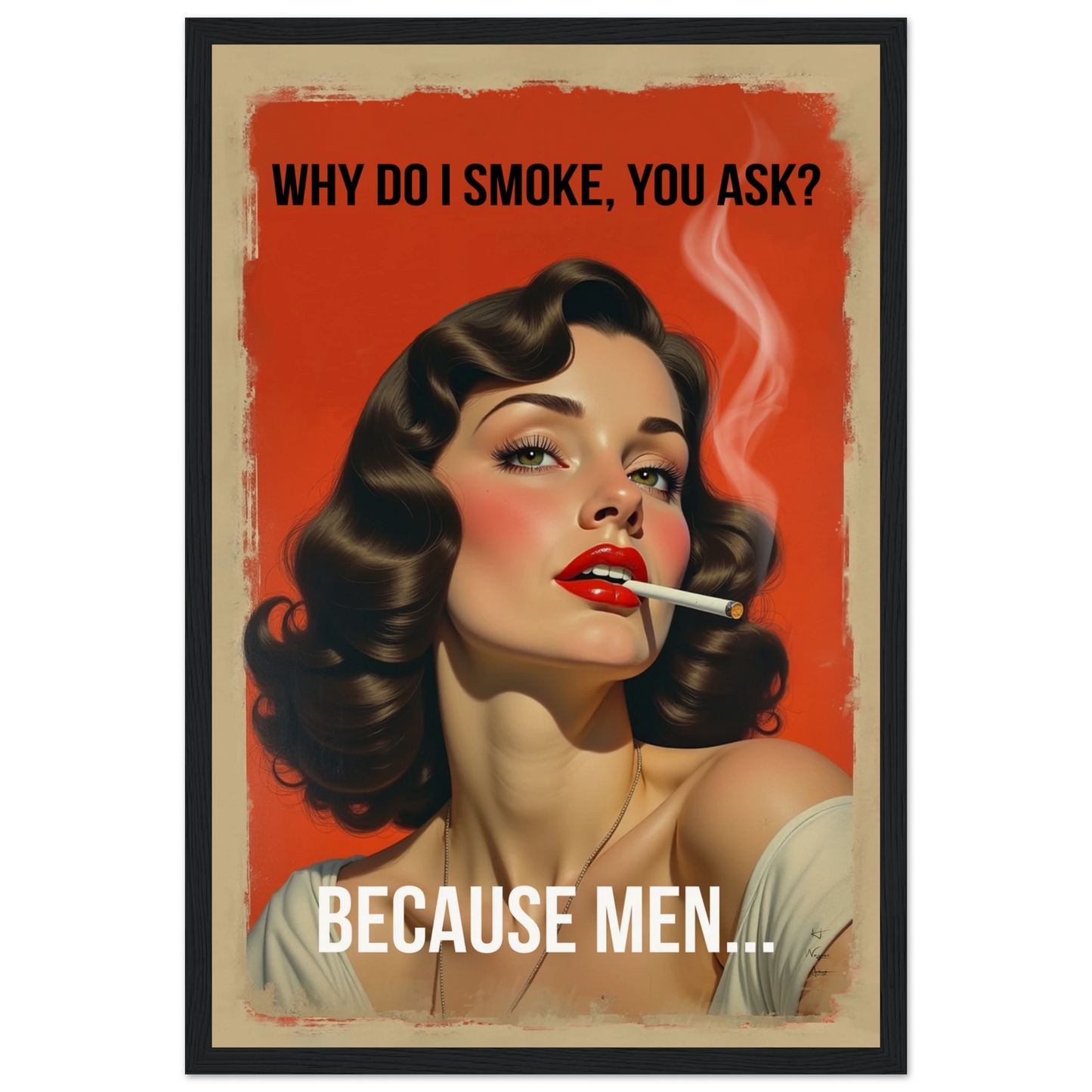 Retro Smoking Pin-Up Girl Art Print Black Wood Frame 30x45 cm 12x18″ Museum-Quality Matte Paper Wooden Framed Poster