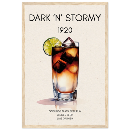 Dark n Stormy Cocktail Drink Bar Art Print Light Wood Frame 30x45 cm 12x18″ Museum-Quality Matte Paper Wooden Framed Poster