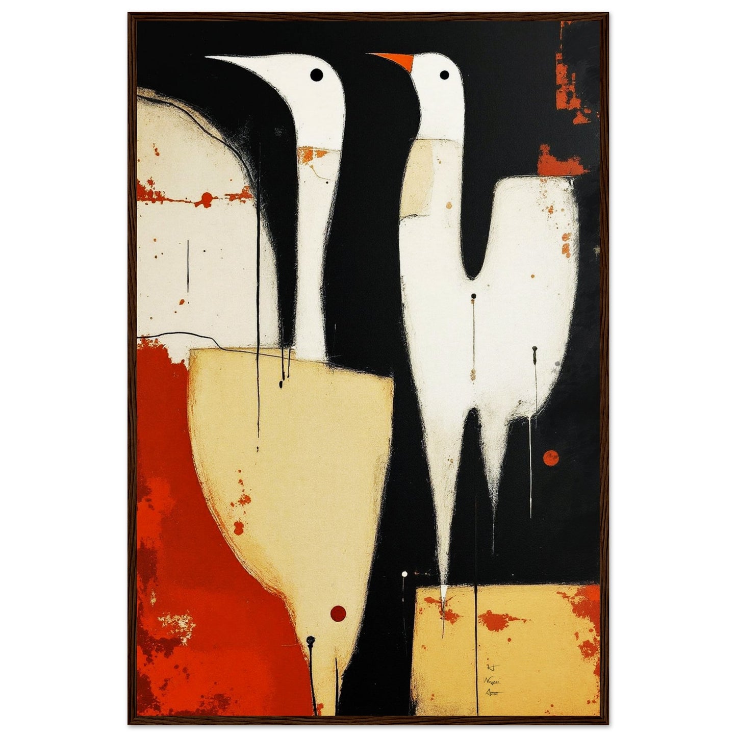 Abstract Neutral Goose Bird Art Print 60x90 cm 24x36″ Museum-Quality Wooden Framed Poster Dark wood frame