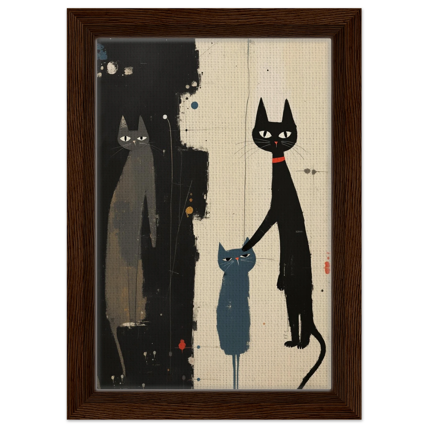 Abstract Cat Family Art Poster Print Dark Brown Wood Frame 20x30 cm 8x12″ Framed Canvas
