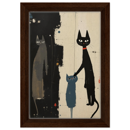 Abstract Cat Family Art Poster Print Dark Brown Wood Frame 20x30 cm 8x12″ Framed Canvas