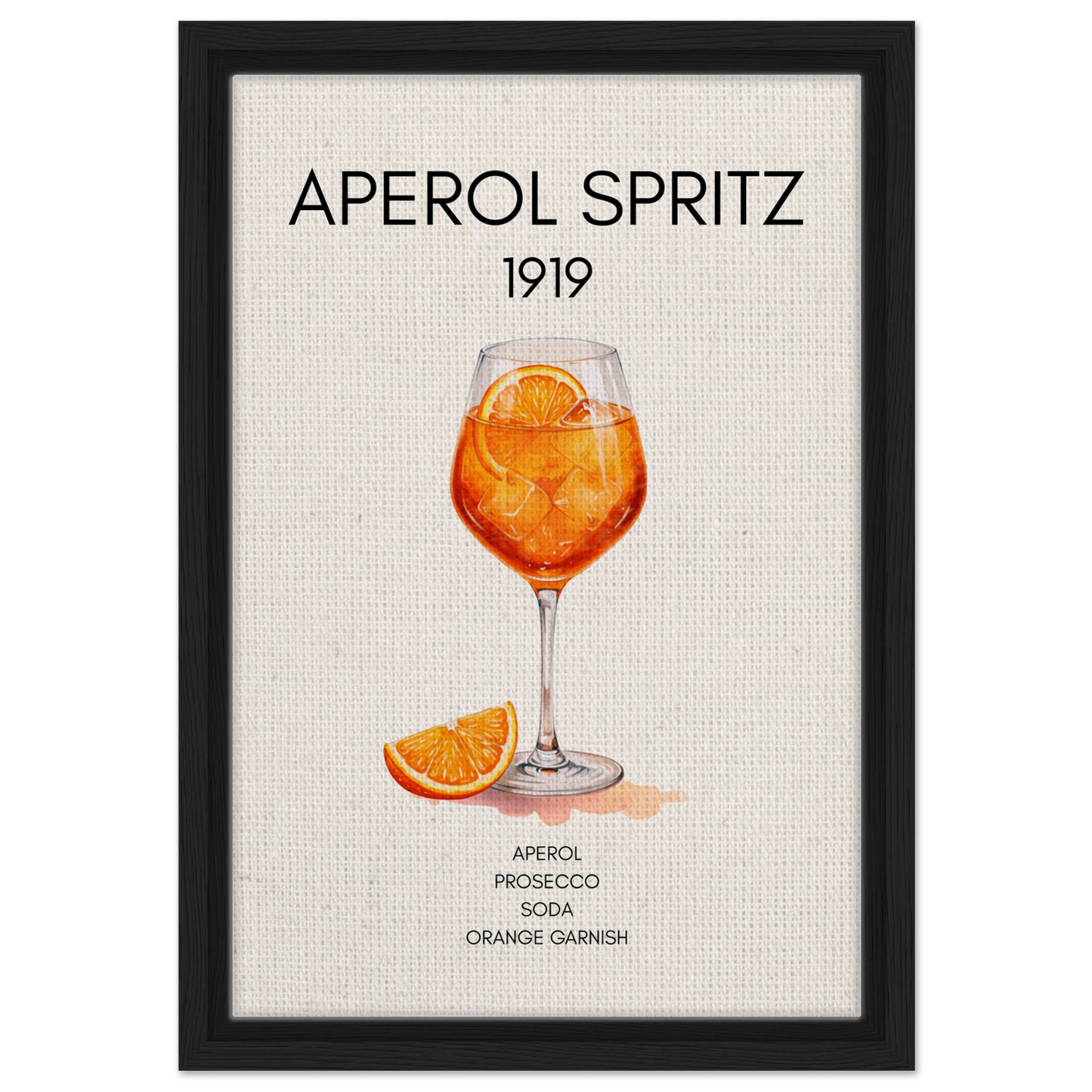 Aperol Spritz Cocktail Bar Poster Print Black Wood Frame 30x45 cm 12x18″ Framed Canvas