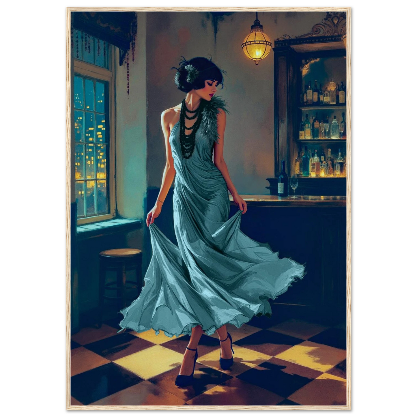 1920s Flapper Speakeasy Art Print 70x100 cm 28x40″ Premium Matte Paper Wooden Framed Poster Light Wood Frame