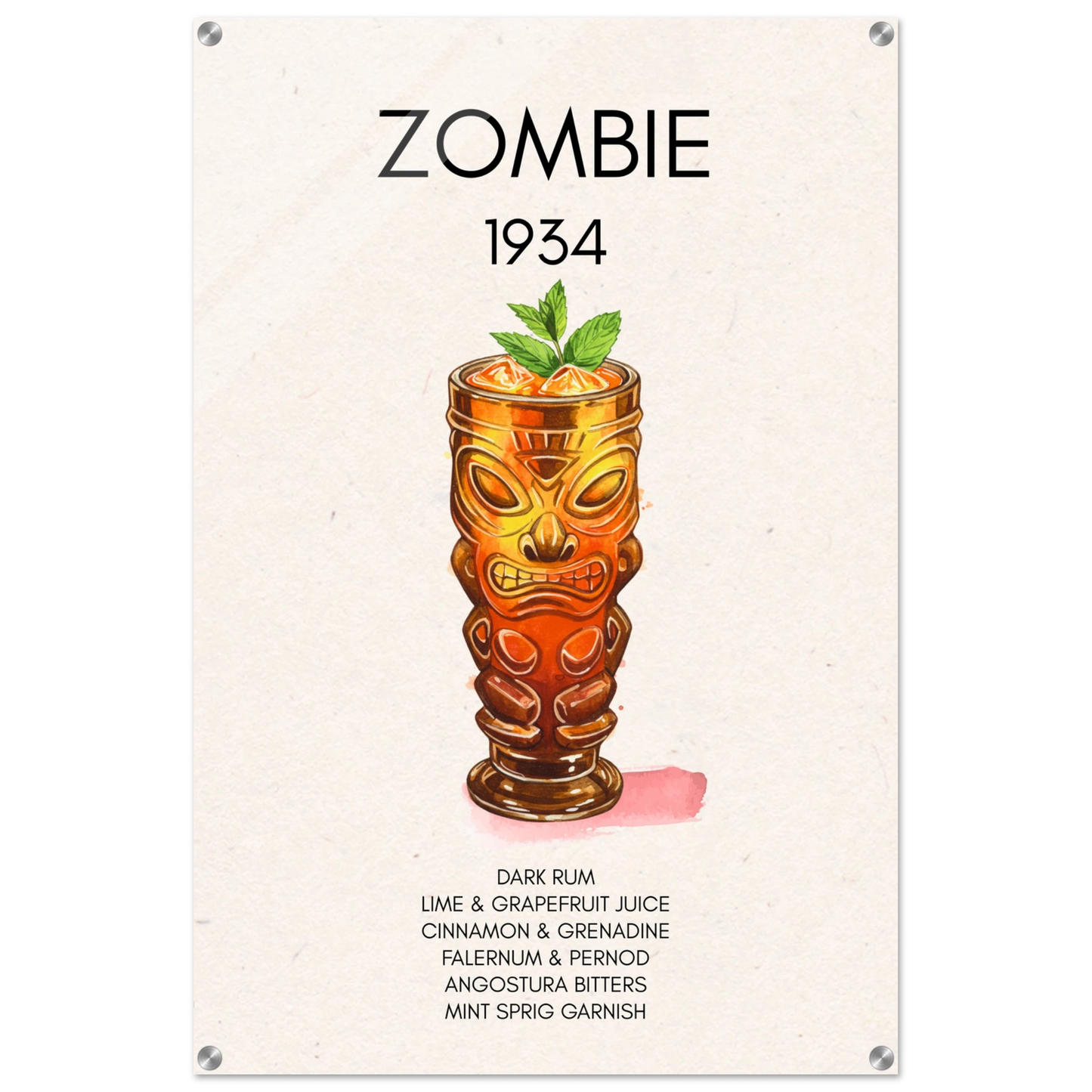 Zombie Tiki Cocktail Bar Poster Print No Frame 60x90 cm 24x36″ Sleek Acrylic Print