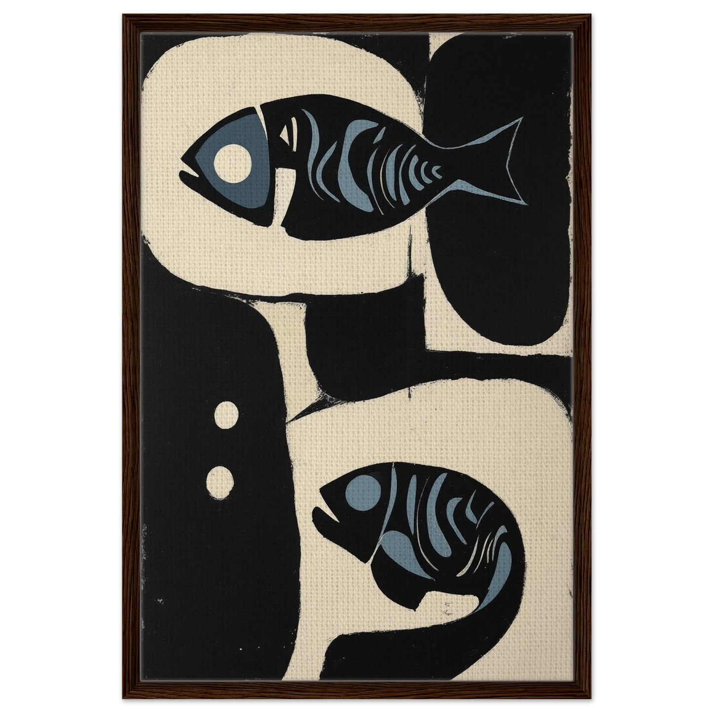 Abstract Mid-Century Modern Fish Art Print Dark Brown Wood Frame 60x90 cm 24x36″ Framed Canvas
