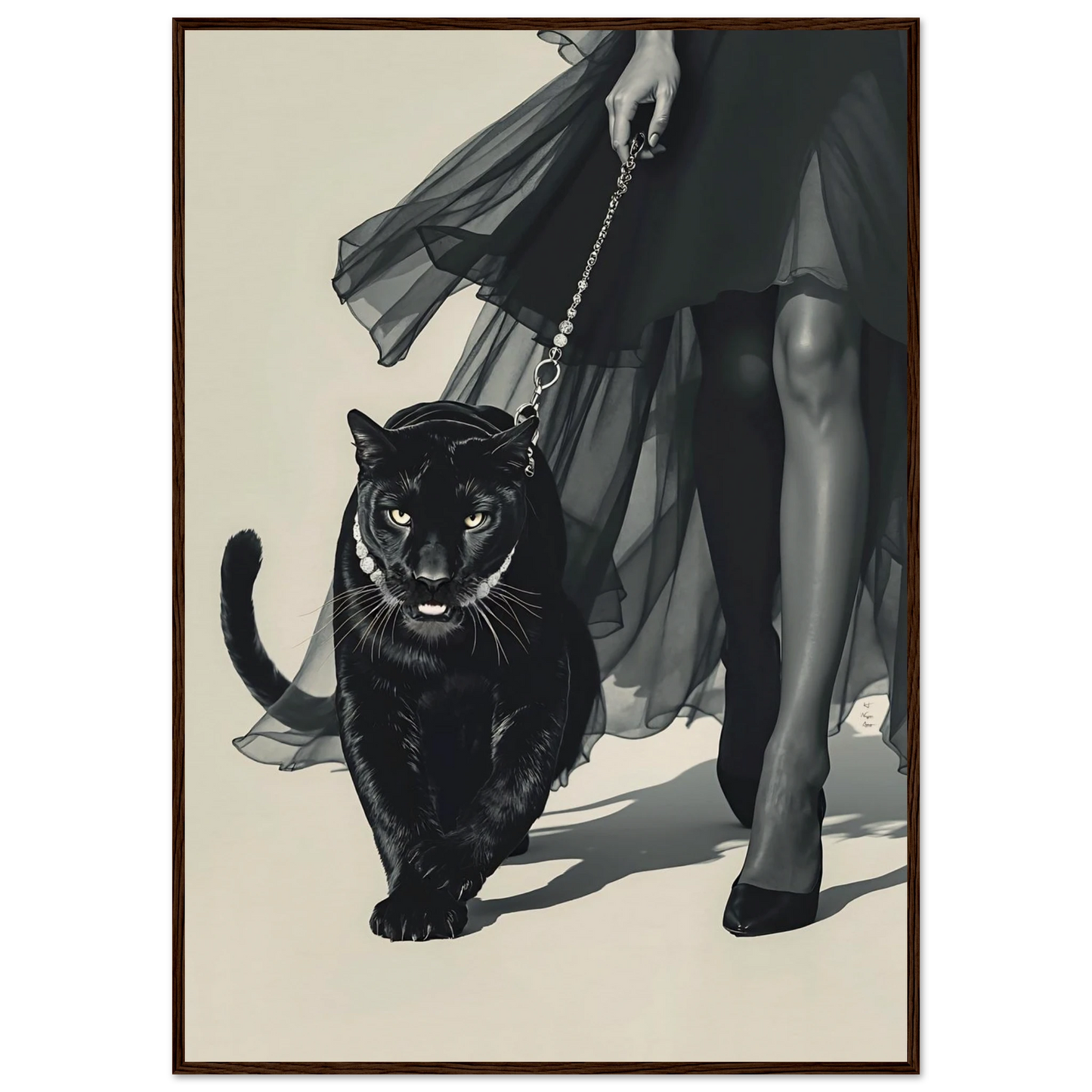 Retro Fashion Model Panther Art Print Dark Brown Wood Frame 70x100 cm 28x40″ Museum-Quality Matte Paper Wooden Framed Poster