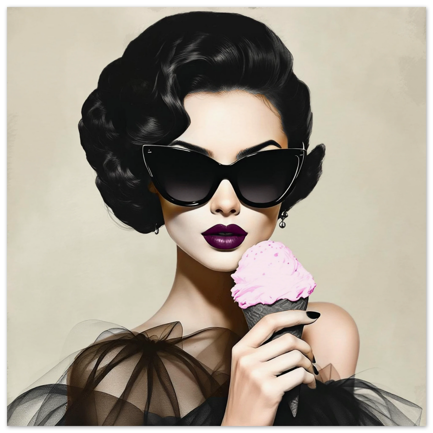 Retro Fashion Model Ice Cream Art Print 30x30 cm 12x12″ Museum-Quality Matte Paper Poster