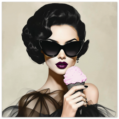 Retro Fashion Model Ice Cream Art Print 30x30 cm 12x12″ Museum-Quality Matte Paper Poster