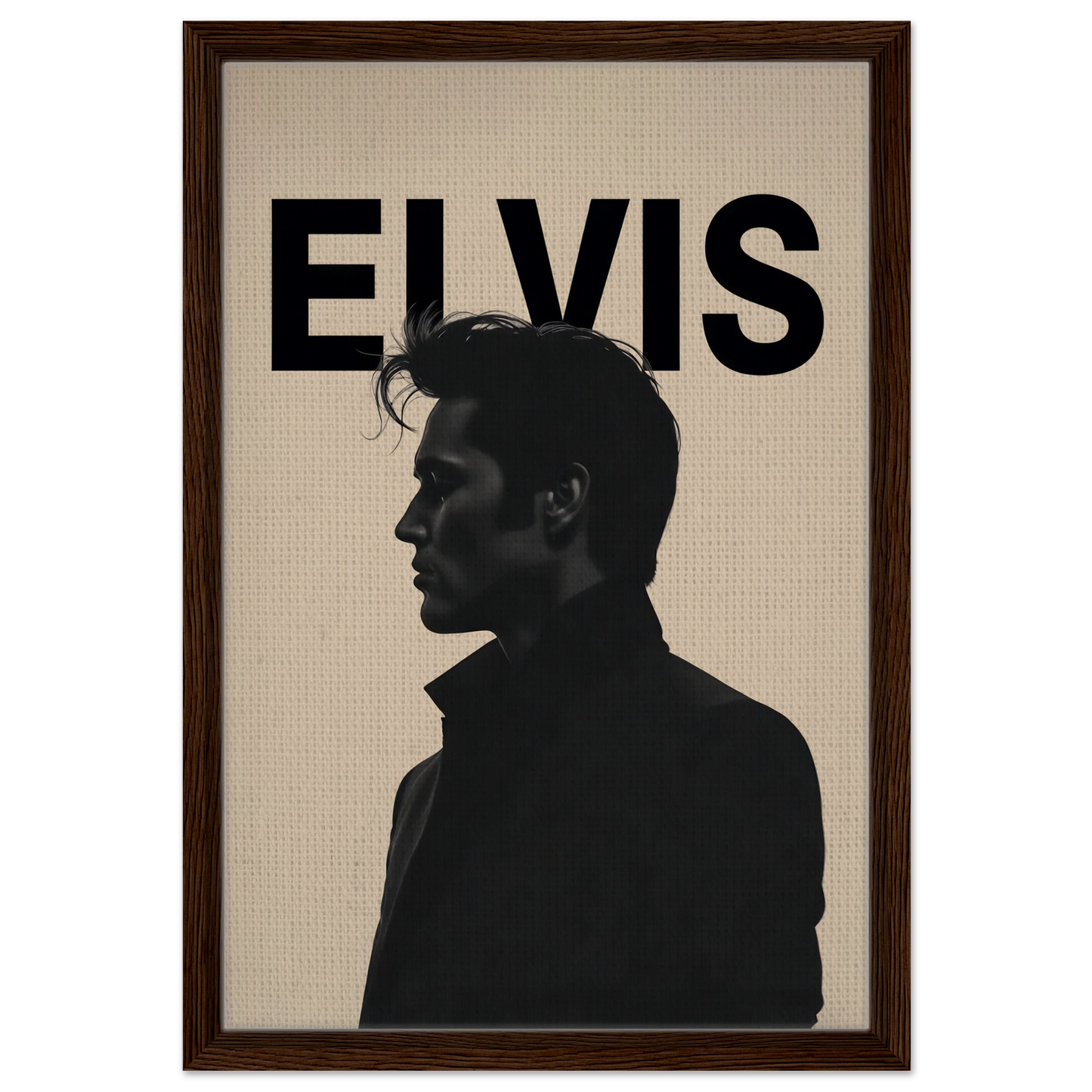 Young Elvis Presley Silhouette Art Print Dark Brown Wood Frame 40x60 cm 16x24″ Framed Canvas