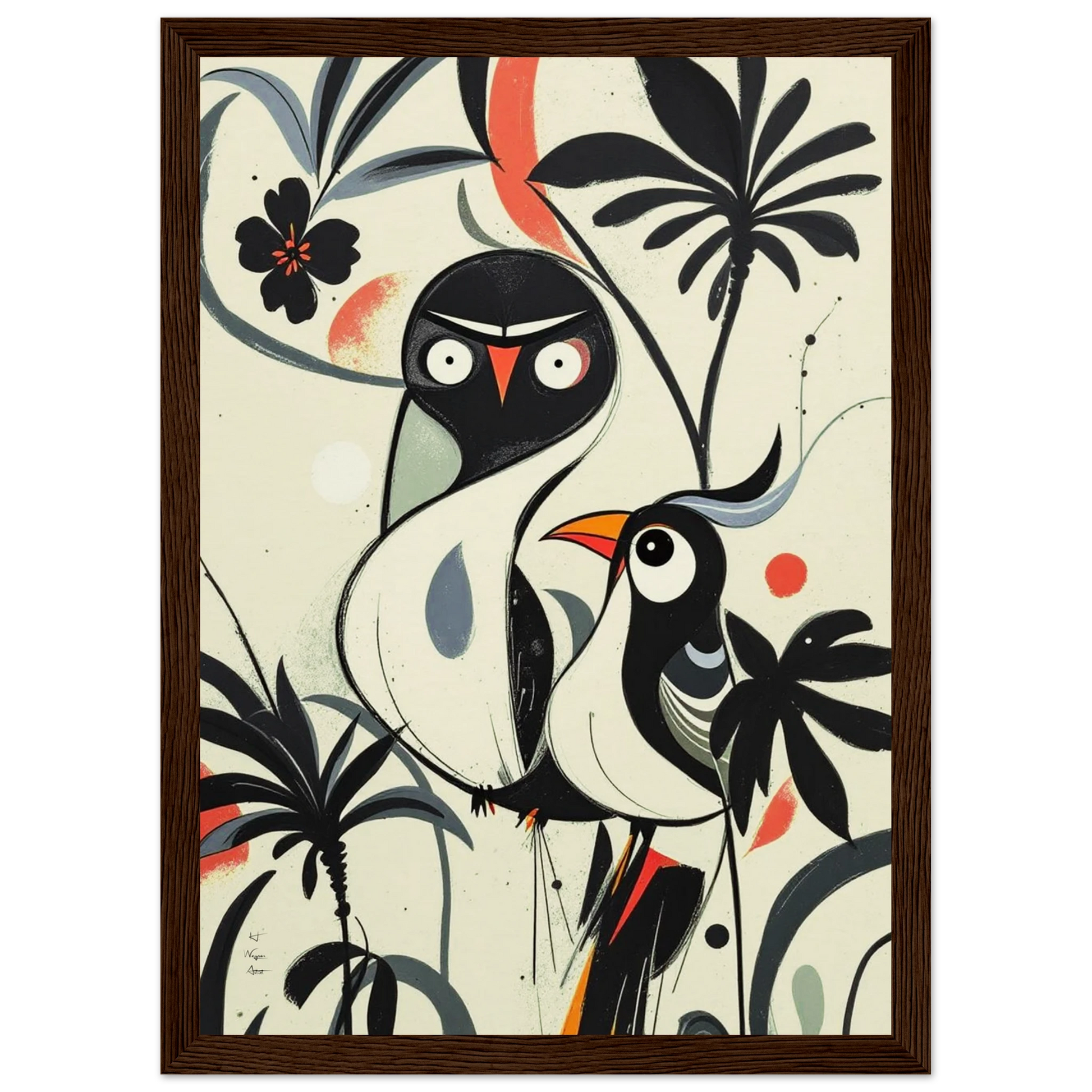 Abstract Bird Modern Tropical Art Print Dark Brown Wood Frame 21x29.7 cm 8x12" Museum-Quality Matte Wooden Framed Poster