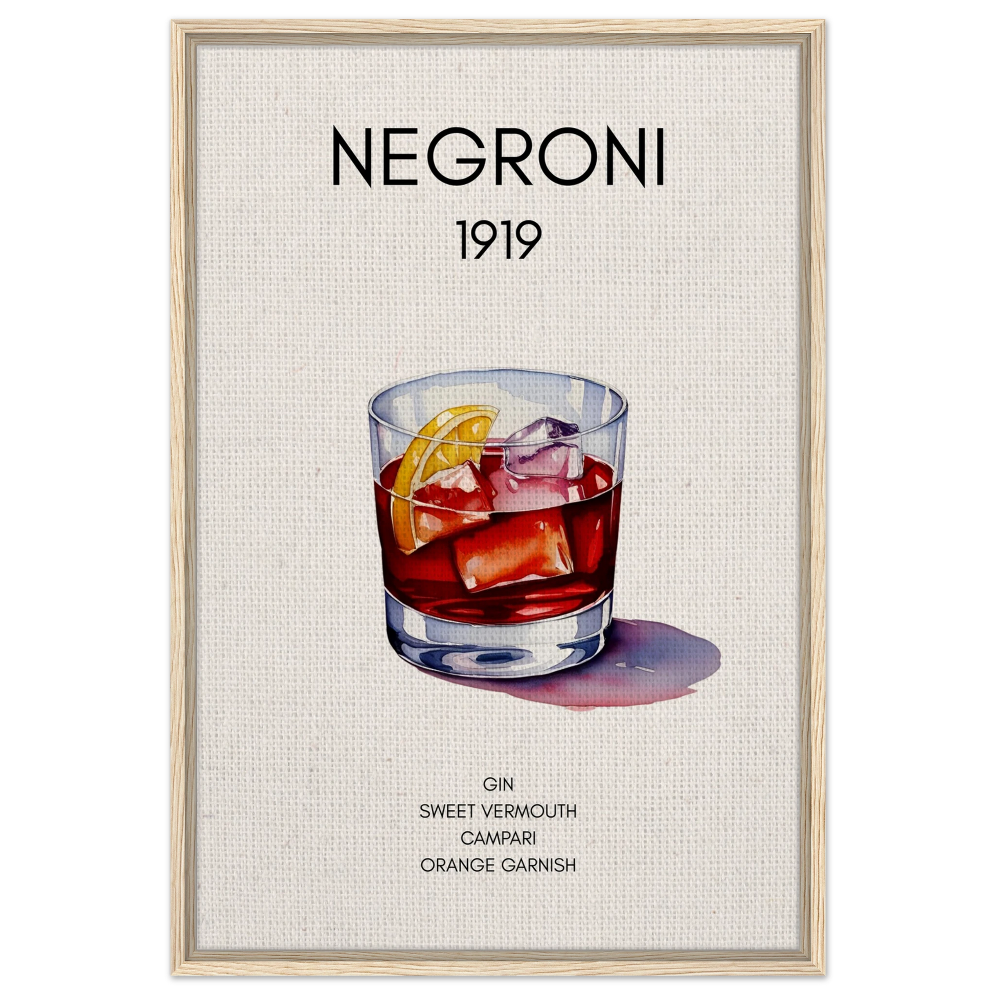 Negroni Cocktail Bar Art Print Light Wood Frame 60x90 cm 24x36″ Framed Canvas