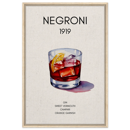 Negroni Cocktail Bar Art Print Light Wood Frame 60x90 cm 24x36″ Framed Canvas
