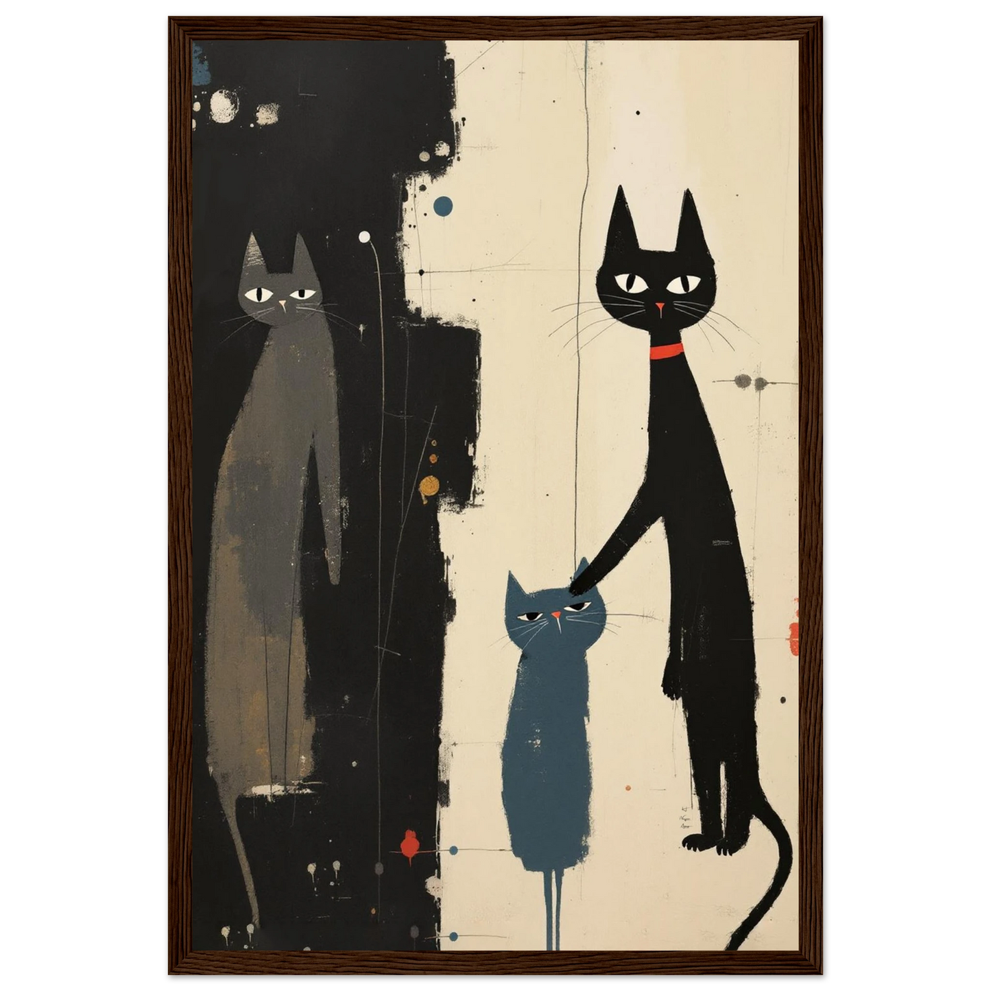 Abstract Cat Family Art Poster Print Dark Brown Wood Frame 30x45 cm 12x18″ Classic Matte Paper Wooden Framed Poster
