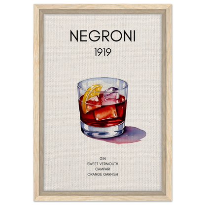 Negroni Cocktail Bar Art Print Light Wood Frame 30x45 cm 12x18″ Framed Canvas