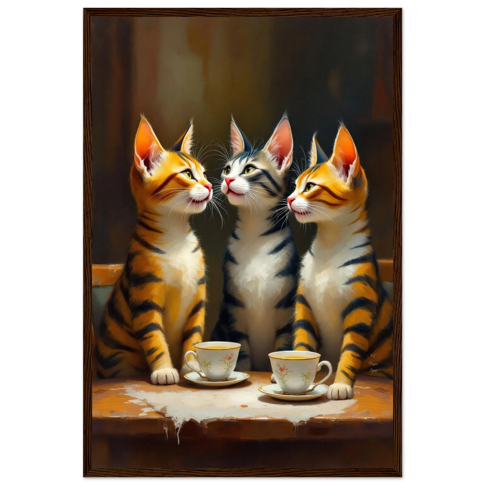 Tabby Cat Vintage Kitchen Art Print 40x60 cm 16x24″ Premium Matte Framed Poster Dark Brown Wood Frame