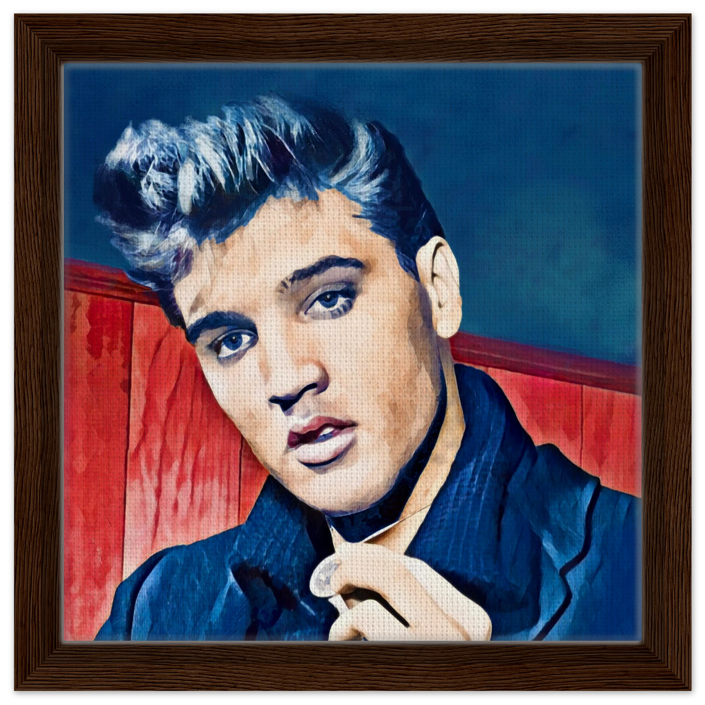 Young Elvis Presley Art Print Dark Brown Wood Frame 30x30 cm 12x12″ Framed Canvas
