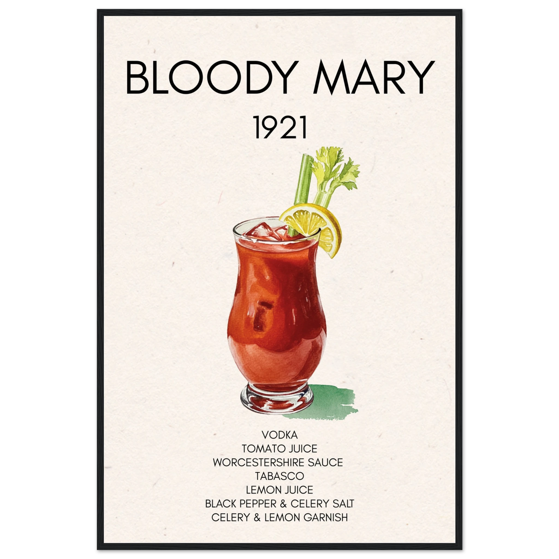 Bloody Mary Cocktail Bar Art Print Black Wood 60x90 cm 24x36″ Premium Matte Paper Wooden Framed Poster