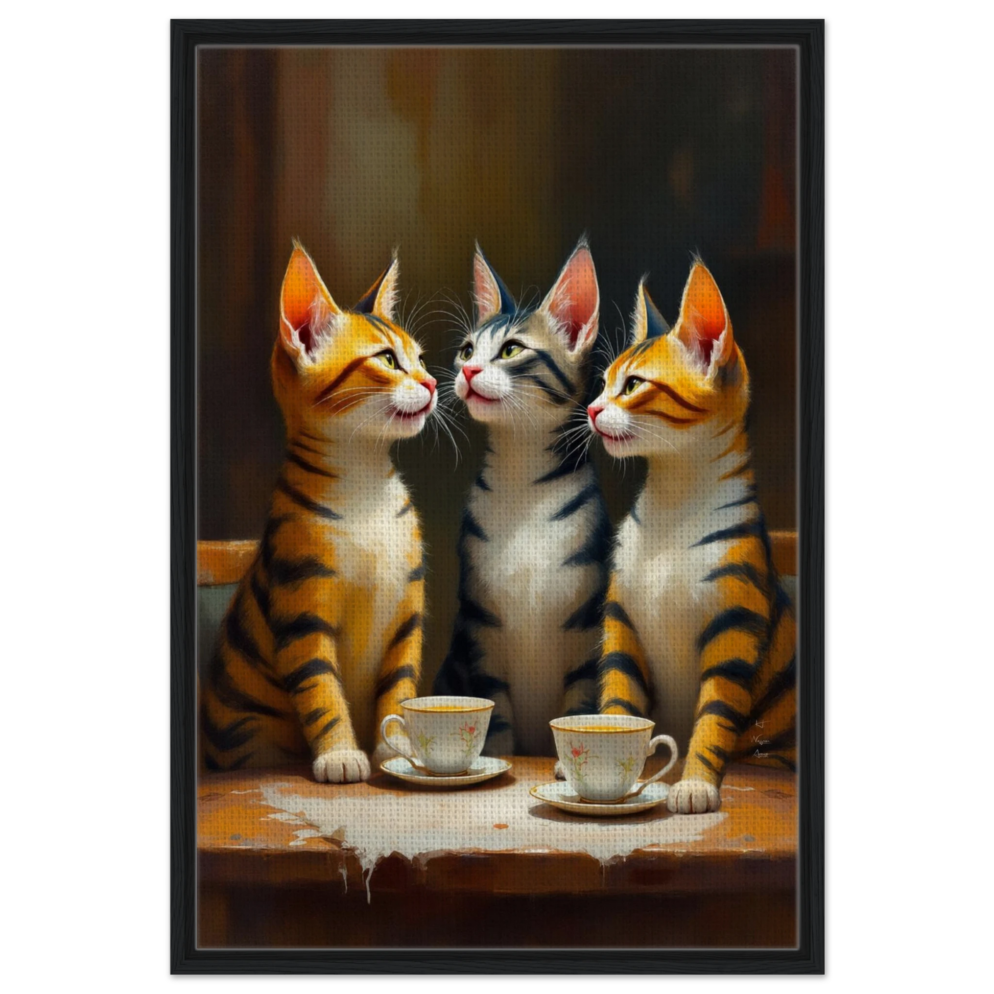 Tabby Cat Vintage Kitchen Art Print 60x90 cm 24x36″ Framed Canvas Black Wood Frame