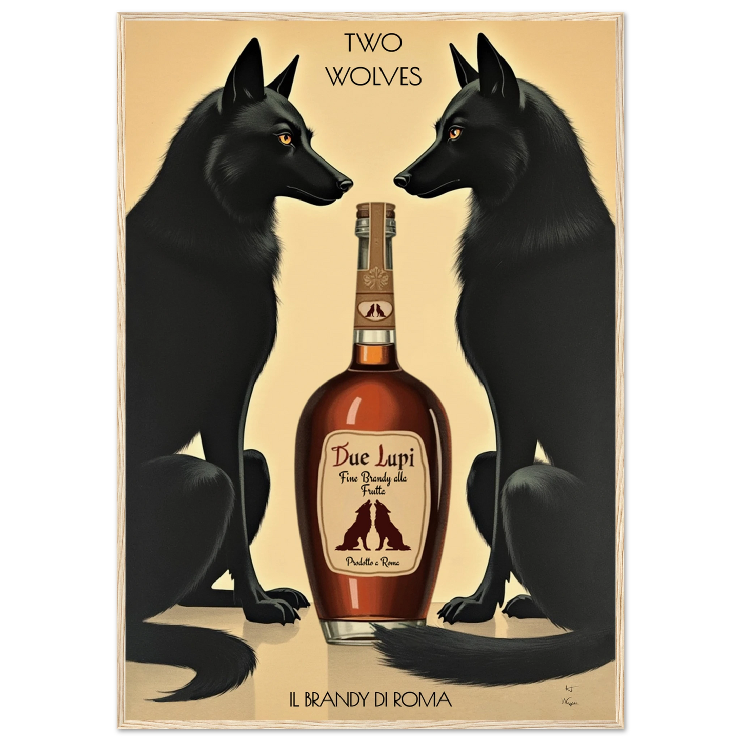 Two Wolves Italian Cocktail Bar Art Print 70x100 cm 28x40″ Museum-Quality Matte Paper Wooden Framed Poster Light Wood Frame