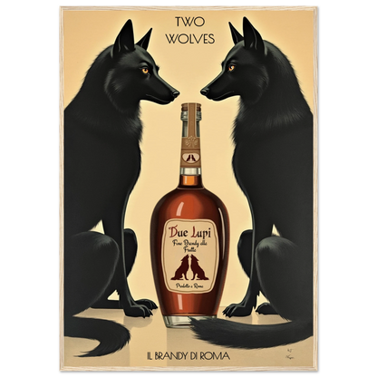 Two Wolves Italian Cocktail Bar Art Print 70x100 cm 28x40″ Museum-Quality Matte Paper Wooden Framed Poster Light Wood Frame