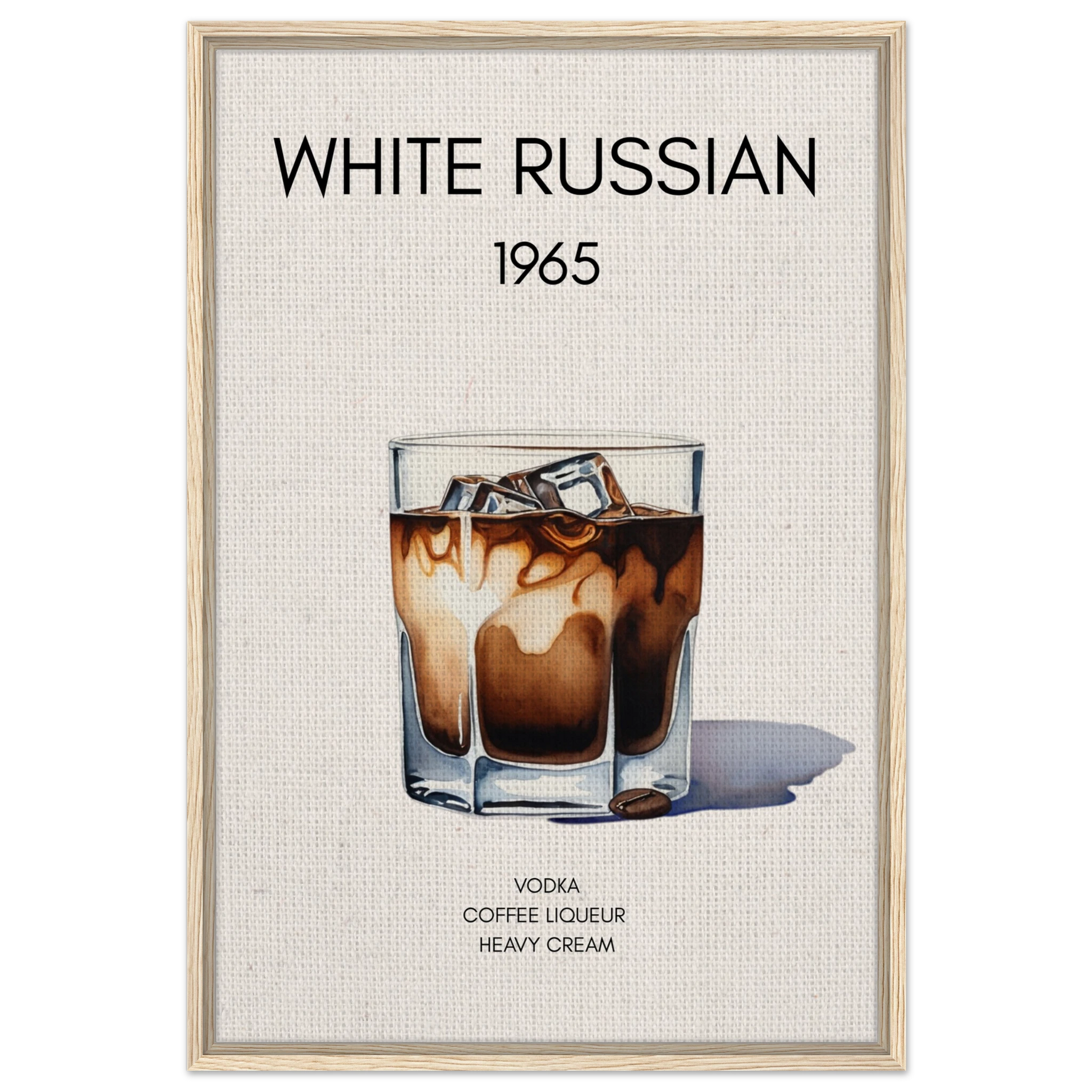 White Russian Cocktail Bar Art Print Light Wood Frame 60x90 cm 24x36″ Framed Canvas