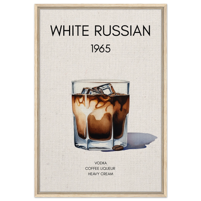 White Russian Cocktail Bar Art Print Light Wood Frame 60x90 cm 24x36″ Framed Canvas