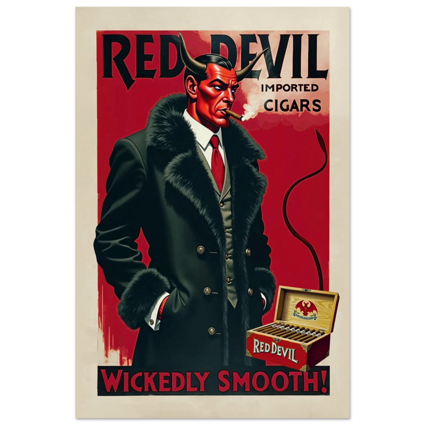Red Devil Art Deco Cigar Art Print 30x45 cm 12x18″ Museum-Quality Matte Paper Poster No Frame