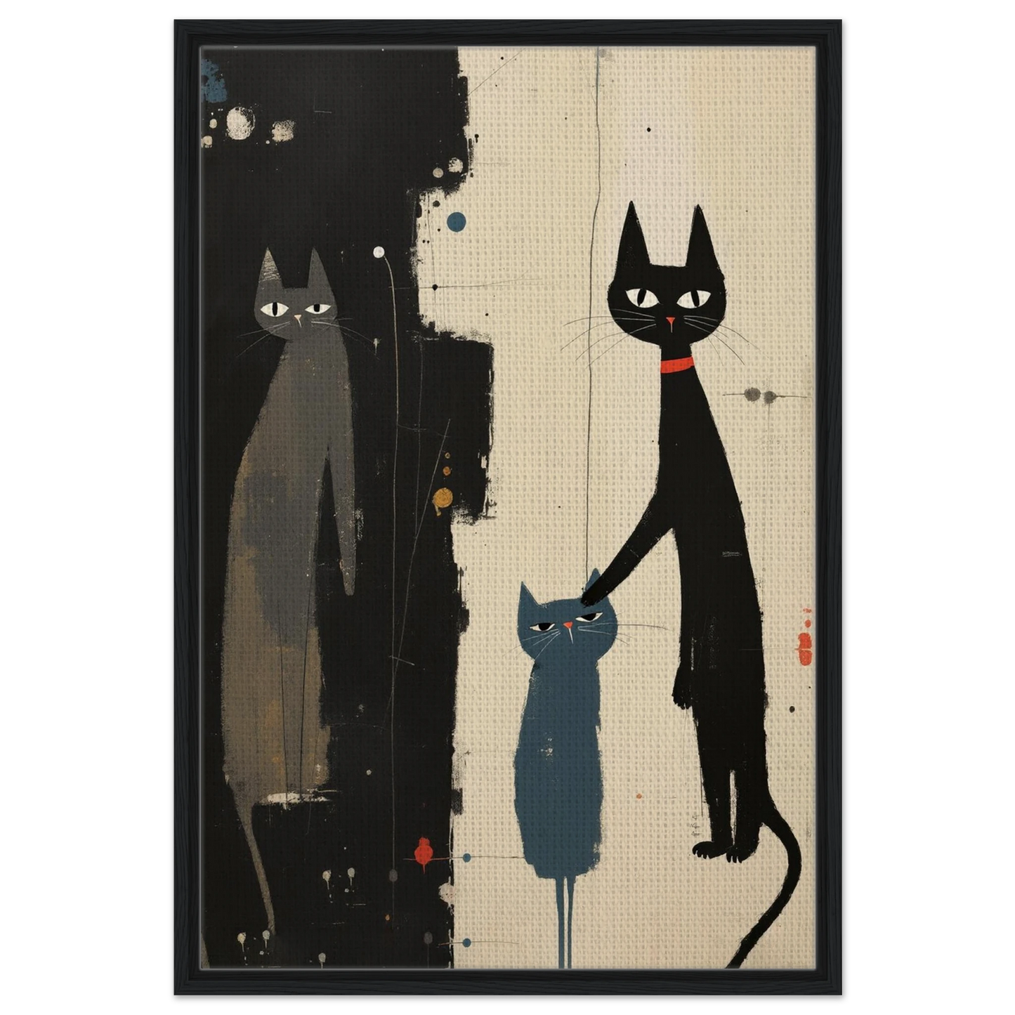 Abstract Cat Family Art Poster Print Black Wood Frame 60x90 cm 24x36″ Framed Canvas