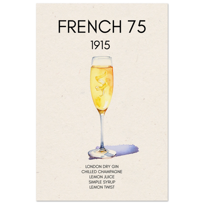 French 75 Cocktail Art Print No Frame 60x90 cm 24x36″ Museum-Quality Matte Paper Poster