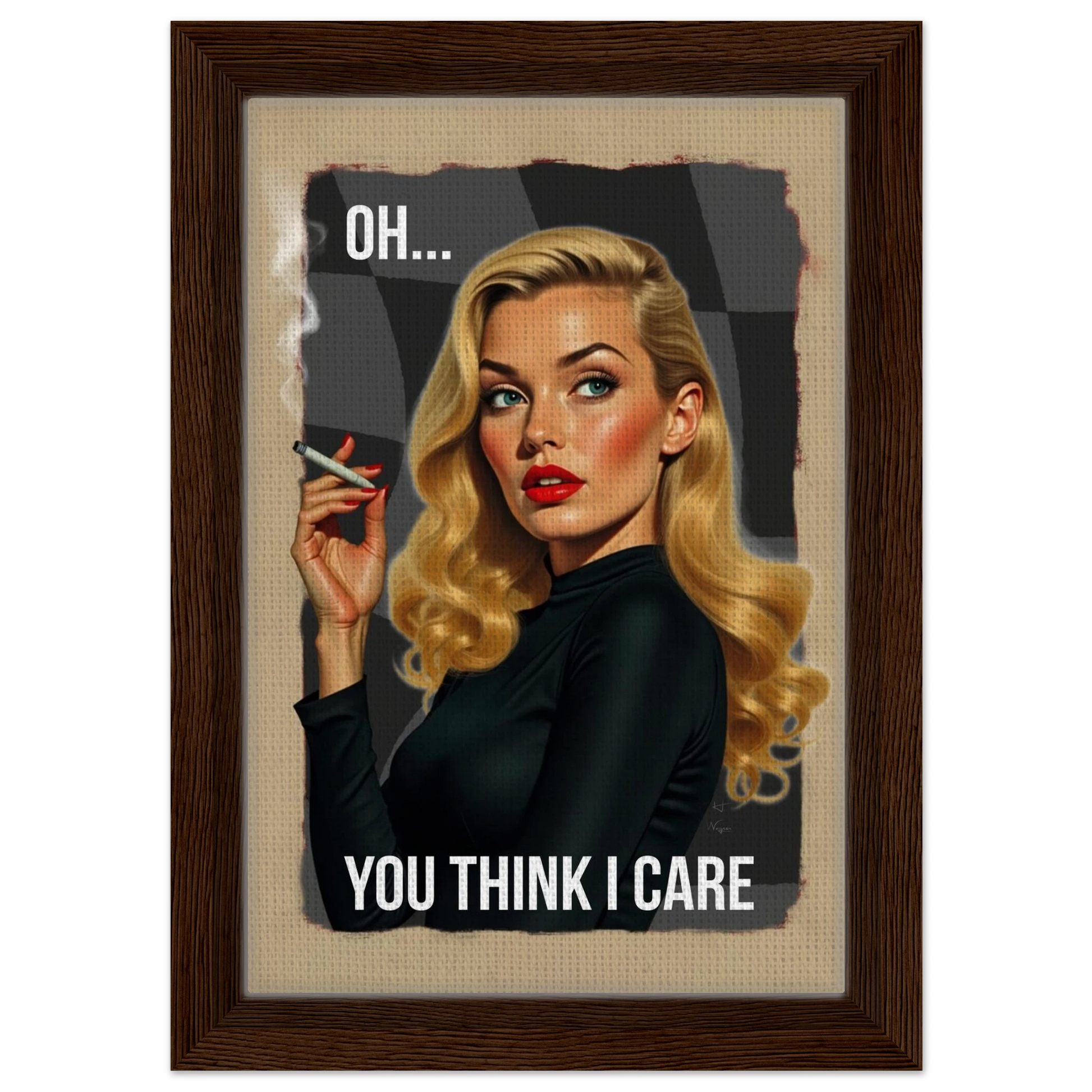 Retro Blonde Bombshell 1960s Funny Quote Art Print Dark Brown Wood Frame 20x30 cm 8x12″ Framed Canvas