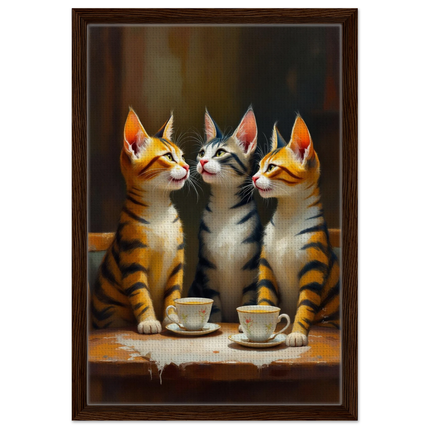 Tabby Cat Vintage Kitchen Art Print 40x60 cm 16x24″ Framed Canvas Dark Brown Wood Frame