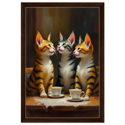 Tabby Cat Vintage Kitchen Art Print 40x60 cm 16x24″ Framed Canvas Dark Brown Wood Frame