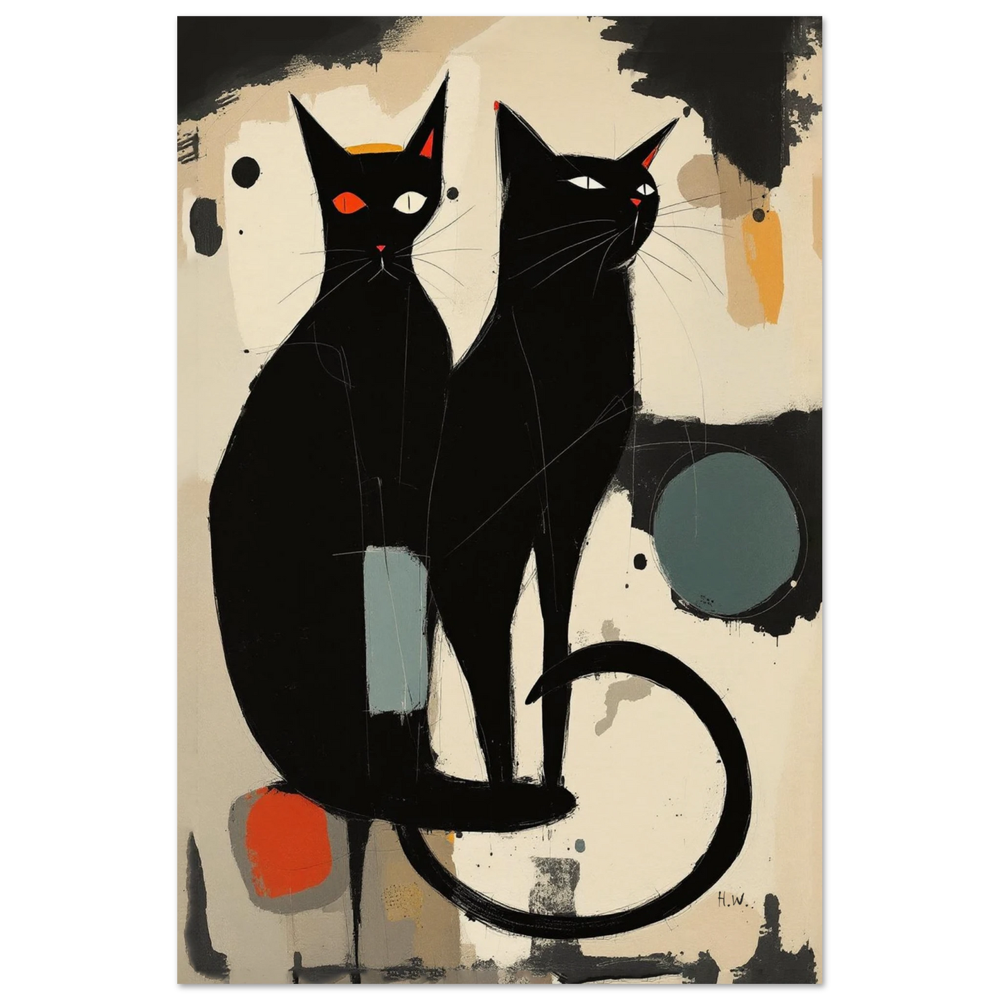 Abstract Crazy Cat Duo Art Print No Frame 60x90 cm 24x36″ Museum-Quality Matte Paper Poster