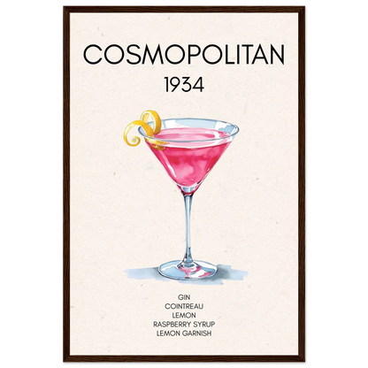Cosmopolitan Cocktail Bar Art Print Dark Brown Wood Frame 40x60 cm 16x24″ Premium Matte Paper Wooden Framed Poster