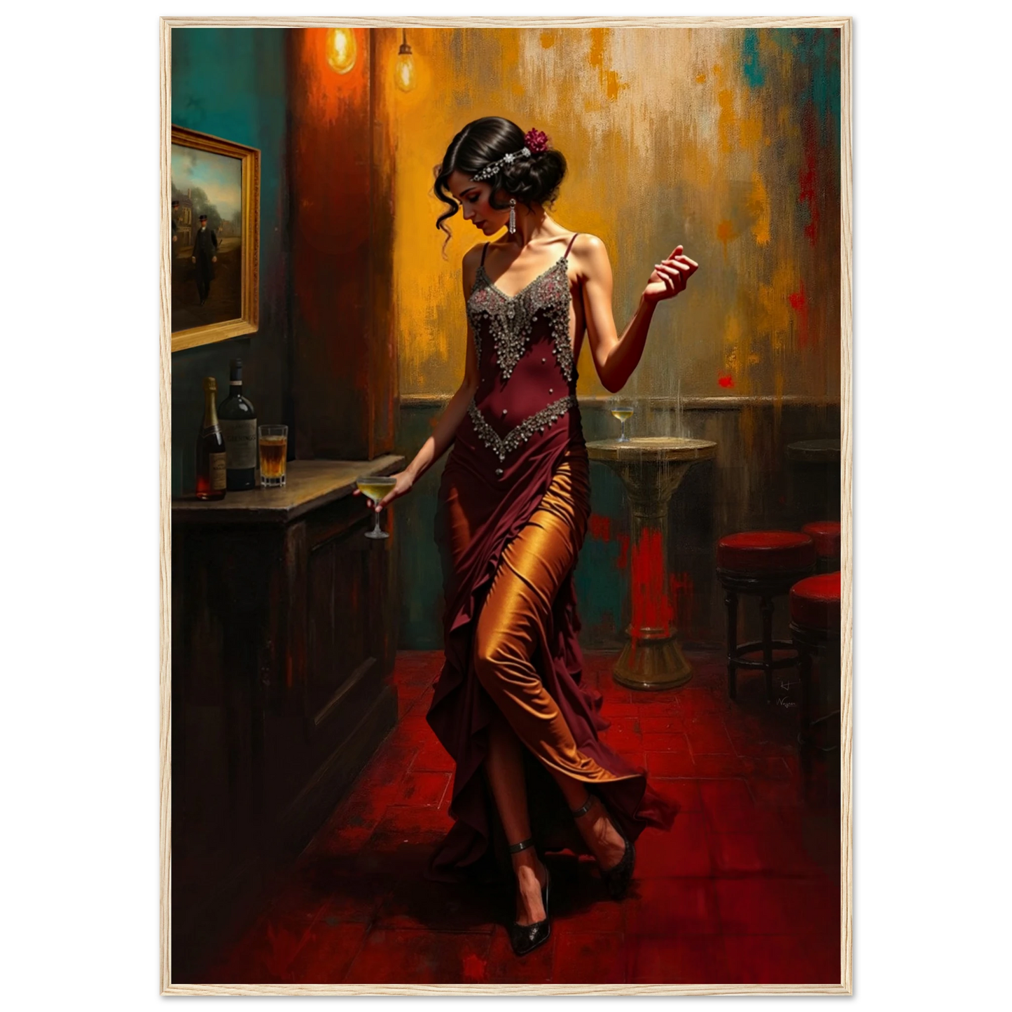 Speakeasy Flapper Art Prohibition Poster Print Light Wood Frame 70x100 cm 28x40″ Classic Matte Paper Wooden Framed Poster