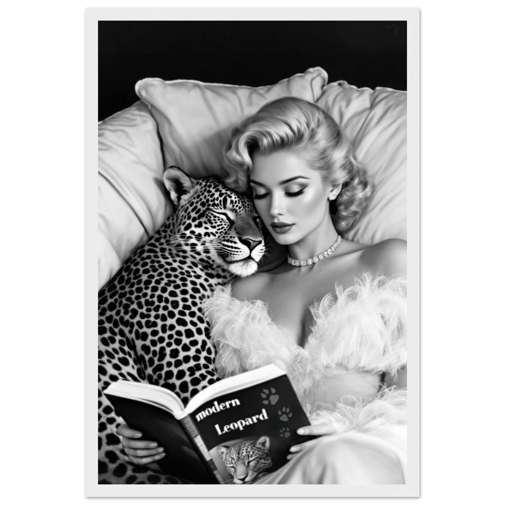 Hollywood Starlet Leopard Cat Art Print 30x45 cm 12x18″ Premium Matte Paper Wooden Framed Poster White Wood Frame