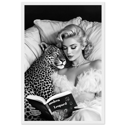 Hollywood Starlet Leopard Cat Art Print 30x45 cm 12x18″ Premium Matte Paper Wooden Framed Poster White Wood Frame