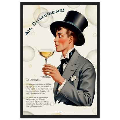 Art Deco Champagne Funny Poem Art Print 30x45 cm 12x18″ Museum-Quality Matte Paper Wooden Framed Poster Black frame