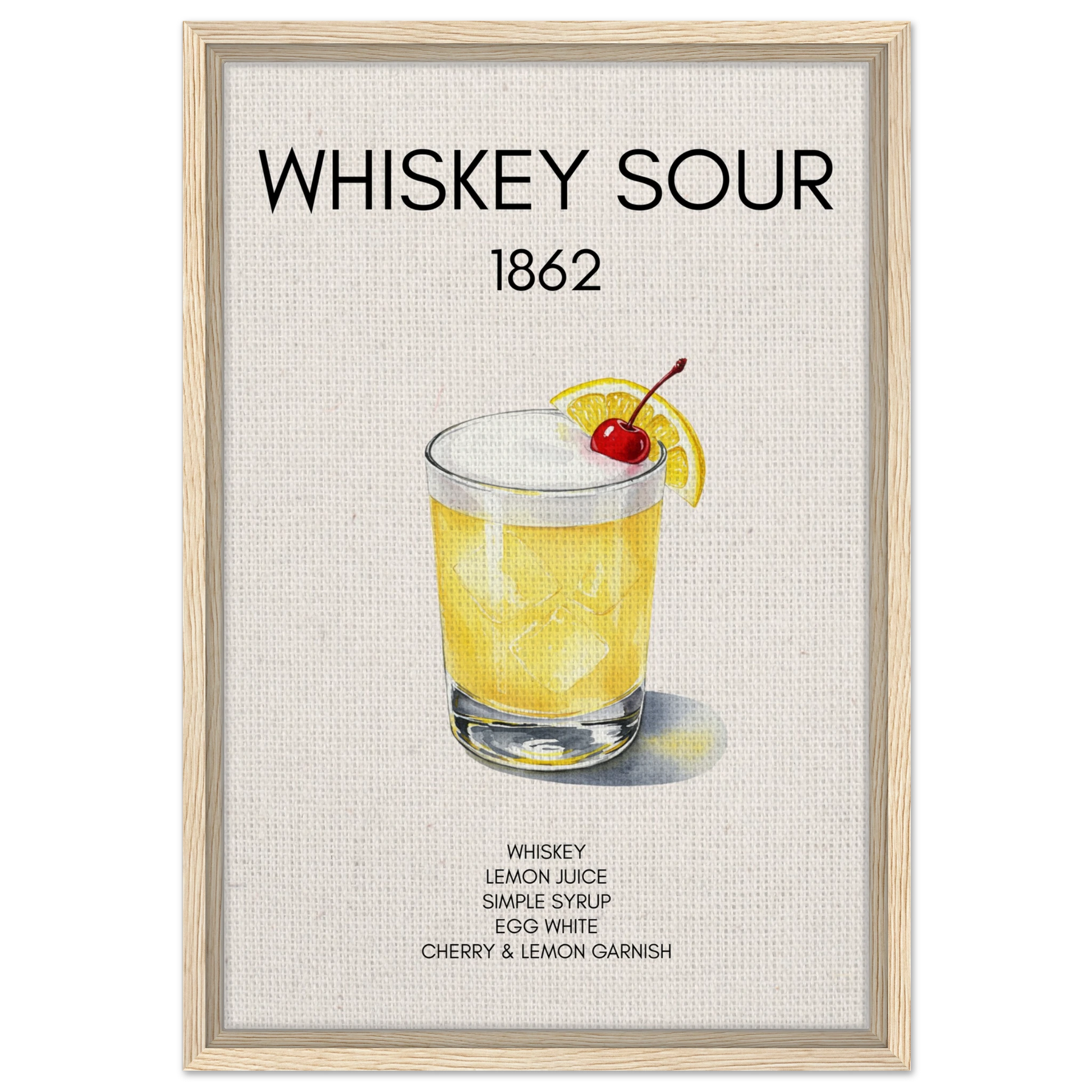 Whiskey Sour Cocktail Bar Art Print Light Wood Frame 40x60 cm 16x24″ Framed Canvas
